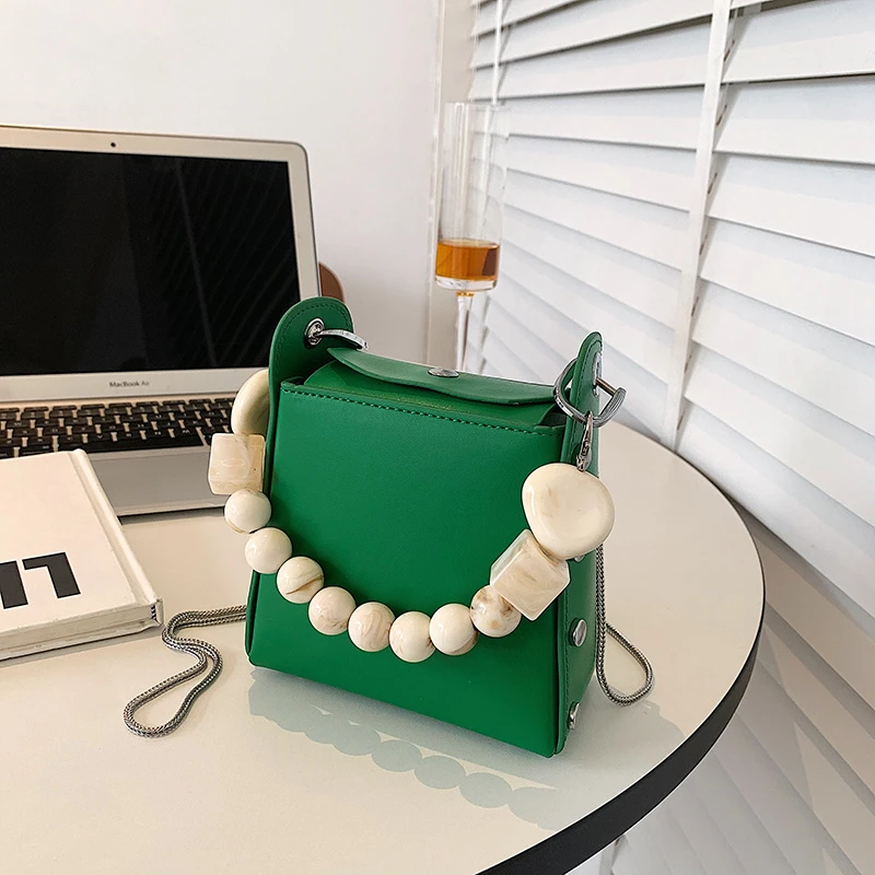 

Luxury Small Square Box Shape PU Leather Crossbody Bags for Women Short Acrylic Chain Handbag Female Travel Summer Shoulder Bag
