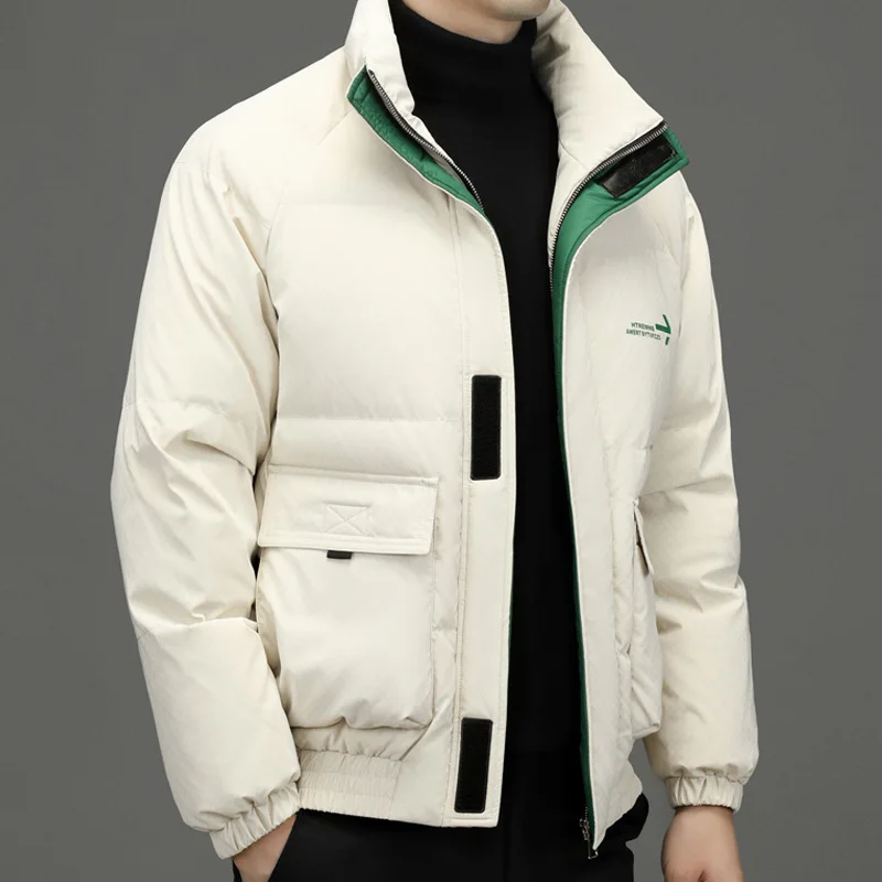 Men Stand Collar Down Jacket Casual White Eiderdown Thick Warm Coat Winter 2022 Korean Fashion Versatile High End Down Jacket
