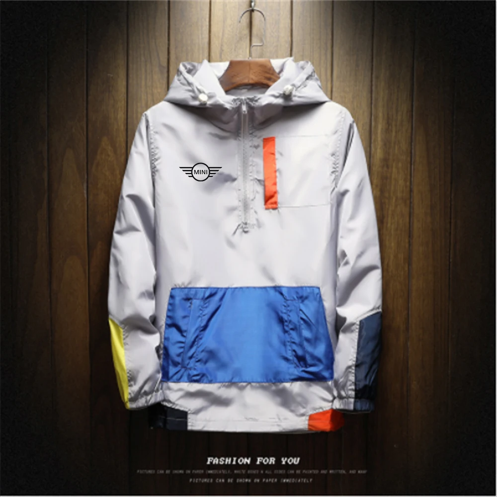 

2022 Newest Mini Cooper s Print Car Brand Jacket Men Spring Autumn Half Zip Casual Hooded Bomber Jacket Fashion Trench Coat