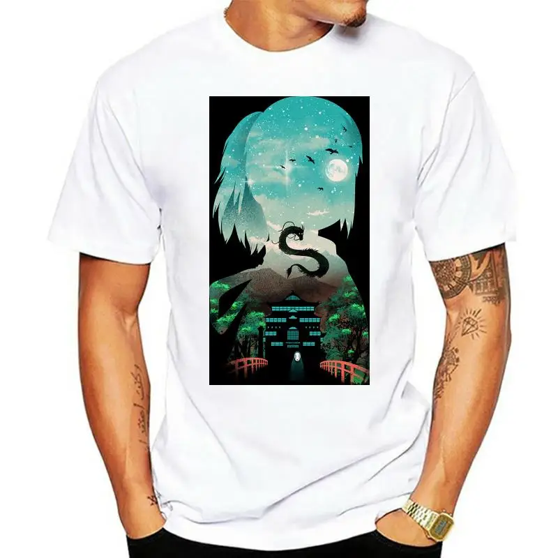 

Футболка с рисунком из мультфильма «Унесенные призраками», Огино, чихиро и дракон, хлопковая летняя футболка Миядзаки Хаяо, европейский раз...