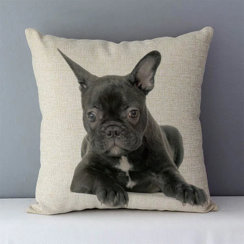 

Cushion Cover 45*45cm Home Decorative Pillowcase Throw Pillow Covers For Sofa Bed Seat Back Cushions Flax Linen French Bulldog