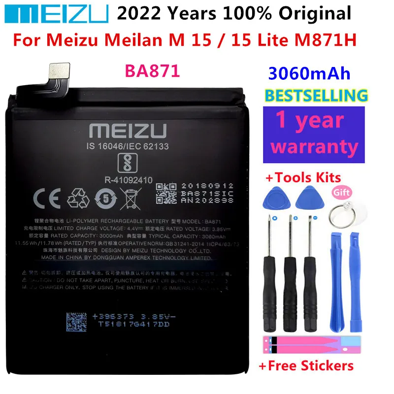 

100% Original NEW MEIZU BA871 Battery For MEIZU M15 / M15 Lite M871H Mobile Phone High Quality Batteries Bateria+ Gift Tools