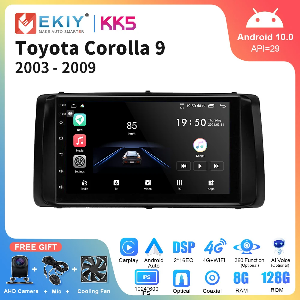 

EKIY KK5 2 Din Android Auto Radio For Toyota Corolla E130 E120 2000 - 2004 GPS Navi Multimedia Player Stereo Carplay No 2Din DVD