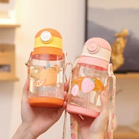 fruit cartoon pattern strap straw water cup cute oblique cross plastic cup portable bomb cover student girl childrens cup