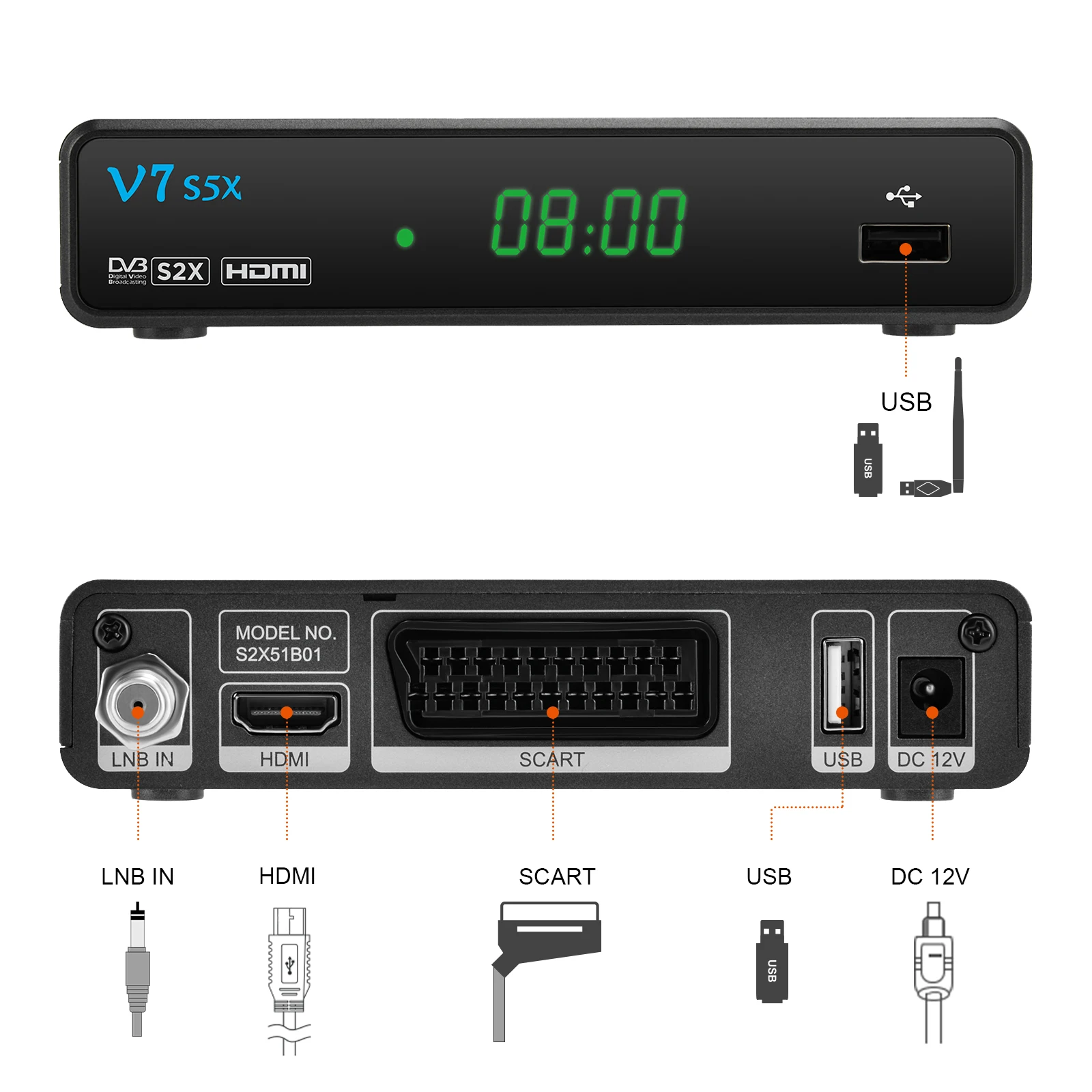 Gtmedia Europe TV Tuner DVB-S2 V7S5X Scart Interface Full 1080P H.265 HD Digital Satellite Receiver Support Youtube Set Top Box |