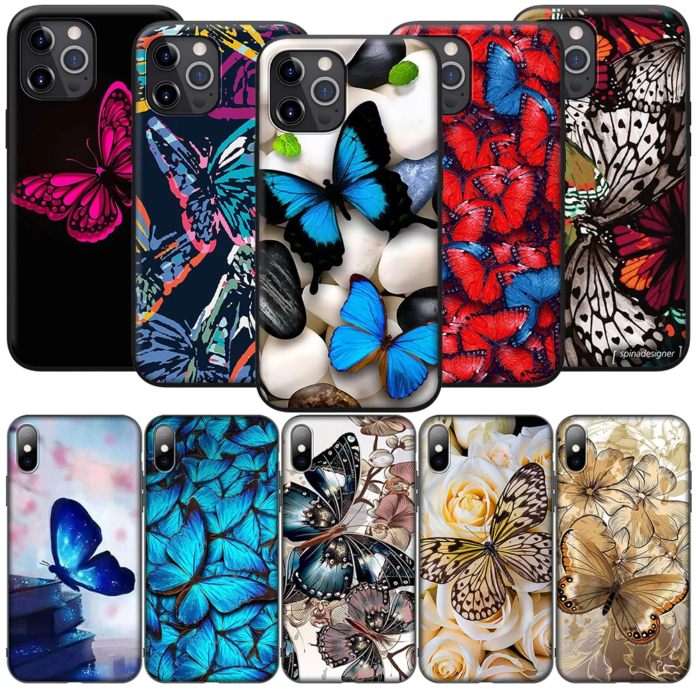 SO34 Butterfly Blue Red Cover Phone Case for Xiaomi Redmi A3X A3 13C 13 Note 12 Pro Pro+