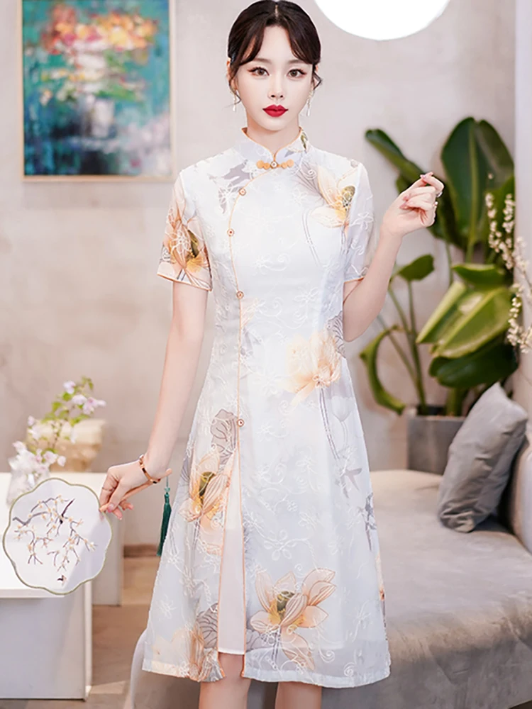 

Summer Fashion Chic Embroidery Floral Midi Dress Women Korean Elegant Luxury Party Vestidos 2023 New International Brand Dresses