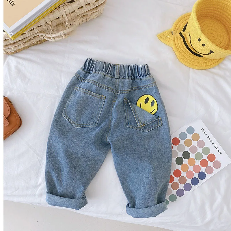 

Toddler Cargo Pants Vaqueros Summer Spring Kids Jeans Smile Face Girl Jeans Boys Denim Pants Chidren Clothes Pantalones Casuales