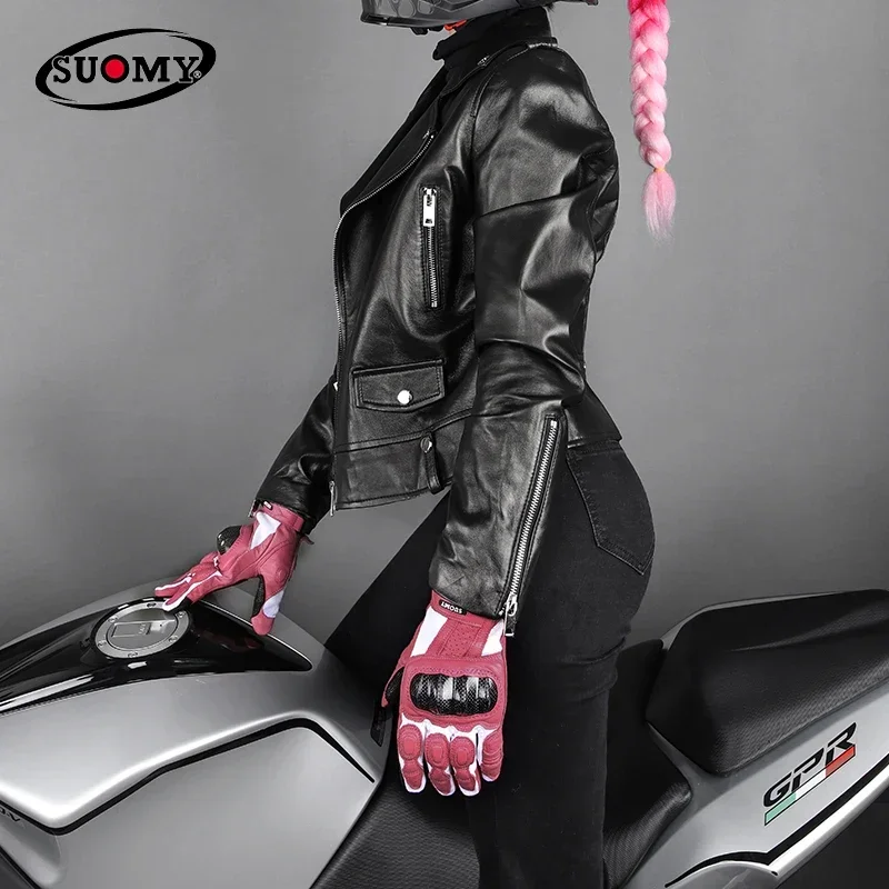 Женские розовые мотоциклетные перчатки из козьей кожи длинные пальцы для