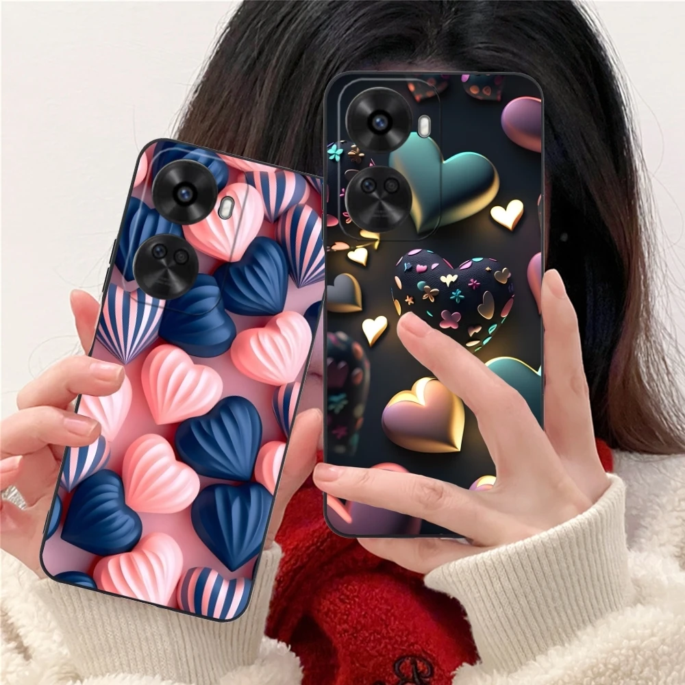 Чехол для мобильного телефона Y2K Glowing Love Hearts Huawei Nova 12 11 10 9 8 7 Pro SE 5G черный мягкий