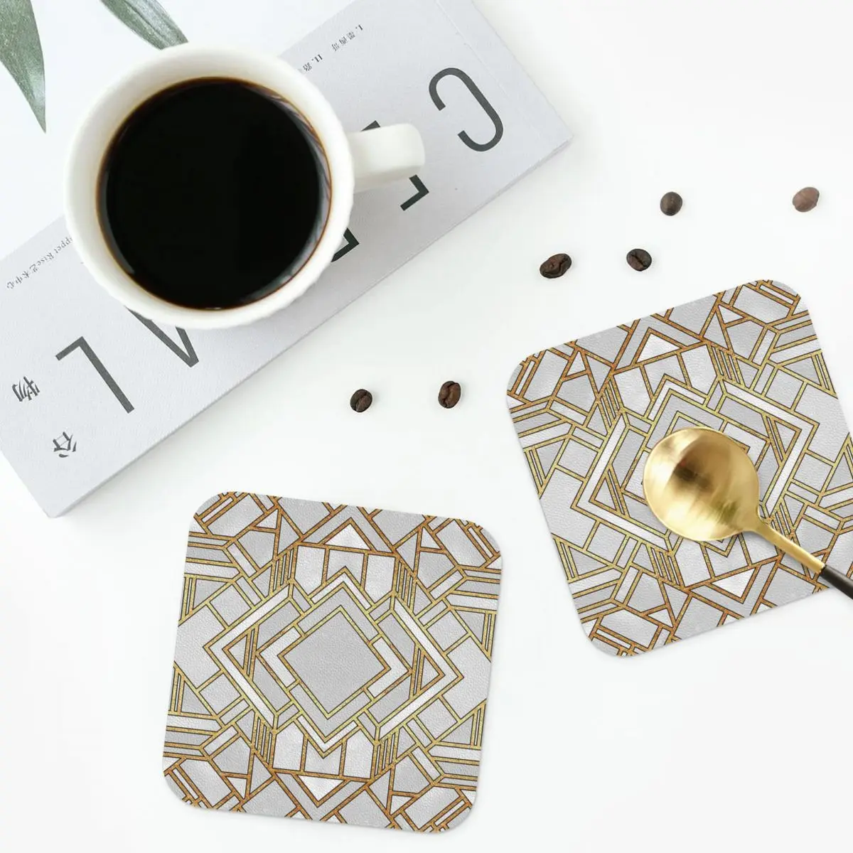 

Art Deco 1 Coasters PVC Leather Placemats Waterproof Insulation Coffee Mats for Decor Home Kitchen Dining Pads Set of 4