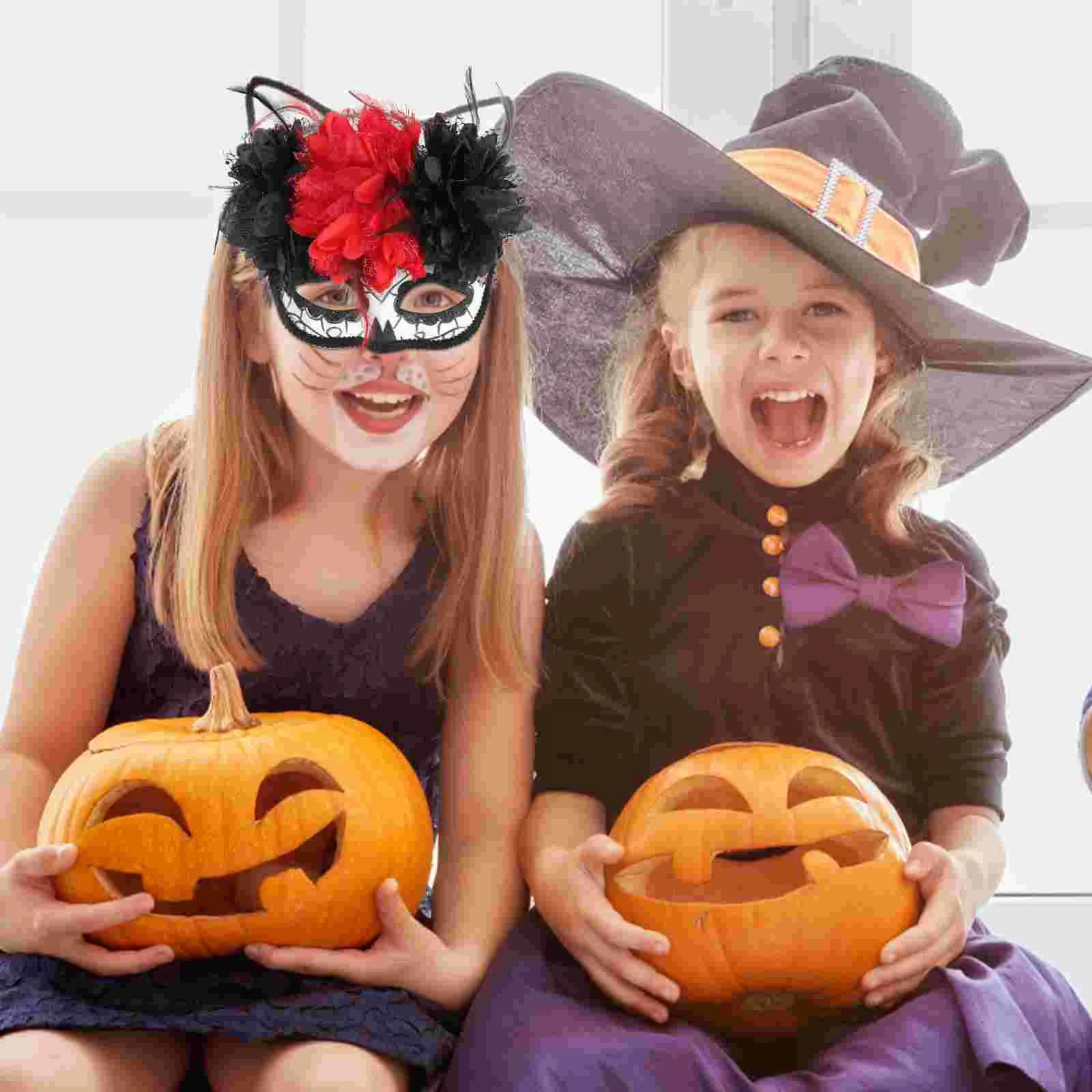 Маска Маскарад Дню Мертвых для косплея Половина лица с цветочным макияжем Черный