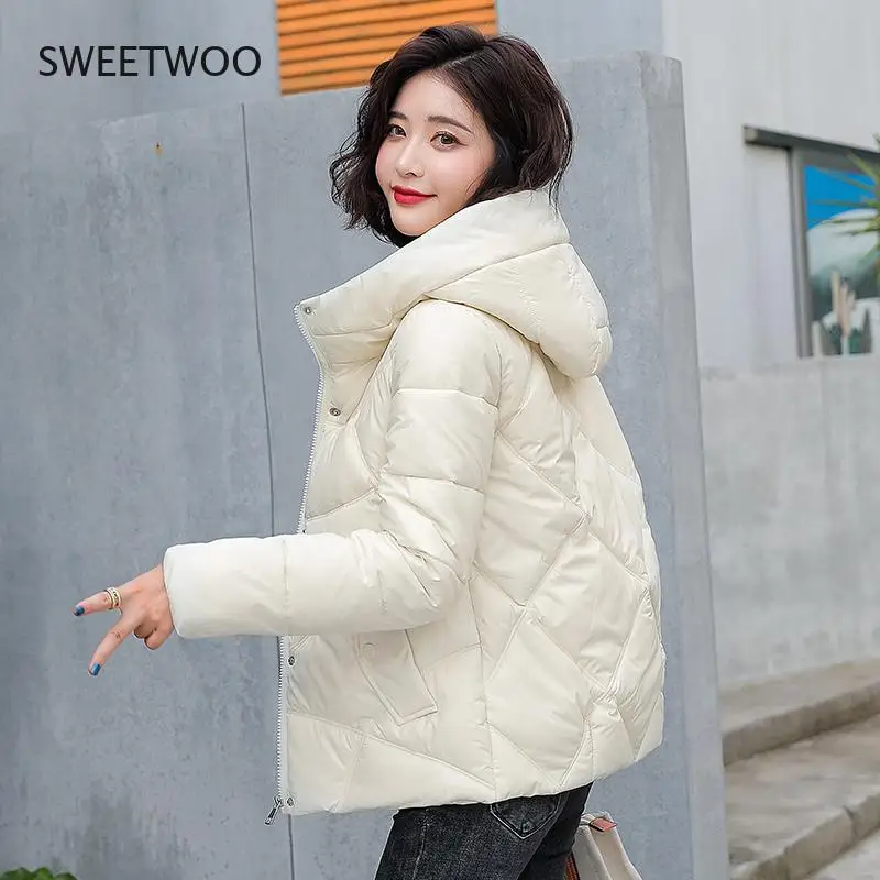 Parkas Mujer Women Fashion 2022 Winter Women Harajuku Jacket Warm Hooded Cotton Parkas White Coat Ladies Jacket Female Outwear