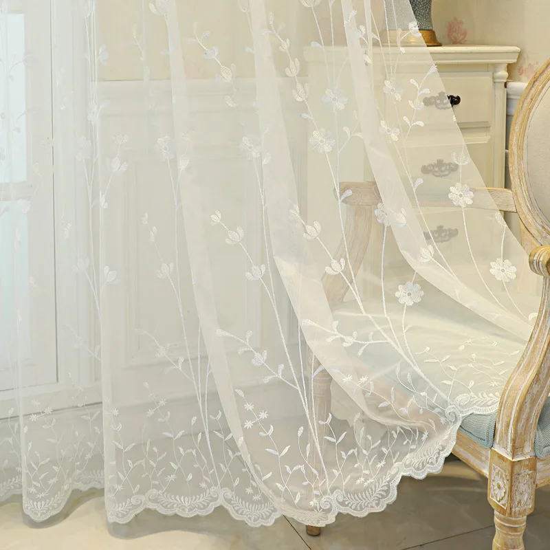 

New Curtains for Living Dining Room Bedroom Small Fresh Pastoral Style Embroidered White Tulle