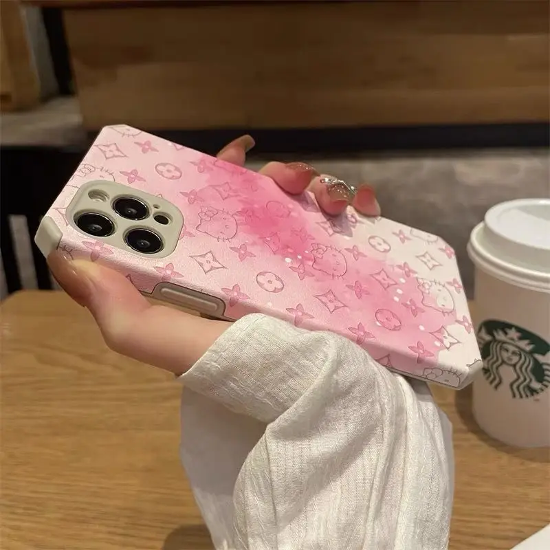 

Sanrio Cartoon Leather Hellokitty Kitty lambskin Phone Cases For iPhone 13 12 11 Pro Max XR XS MAX 8 X 7 SE 2020 Back Cover