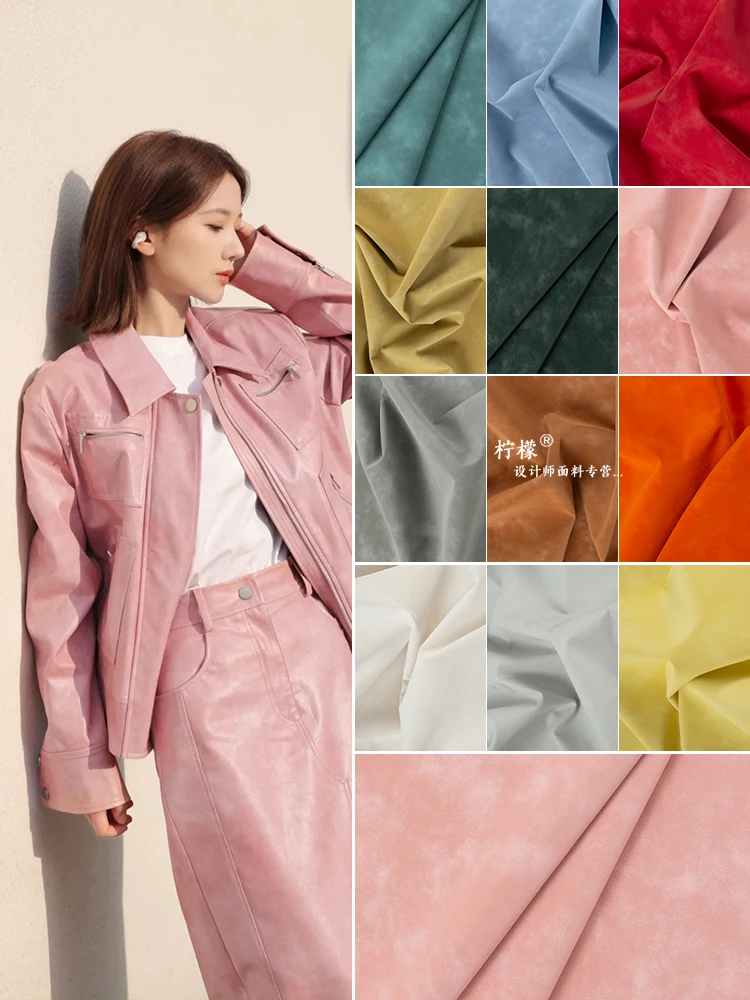 

Artificial Leather Fabric Matte Halo Dyed Anti Wrinkle PU Material Jacket Clothing Fabric Cloth Apaprel Sewing Meters