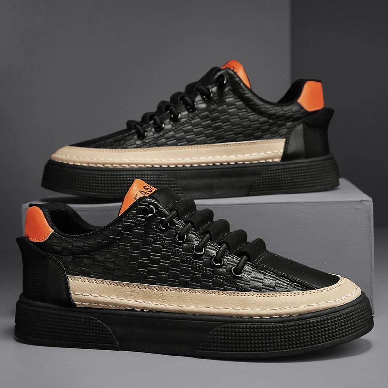 

Korean fashion versatile casual shoes leather sneakers light luxury fashion brand men's soft sol comfortable board shoes