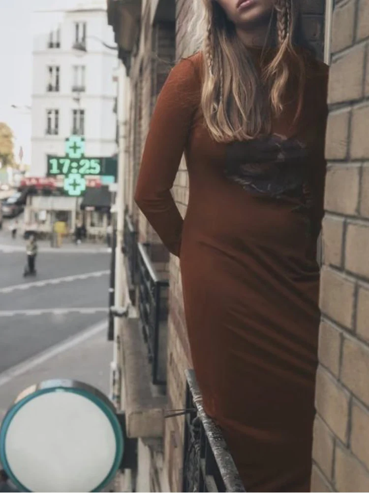 

Женское шифоновое платье с цветочным принтом Kumsvag, элегантное уличное платье до середины икры с длинным рукавом, одежда на лето 2022