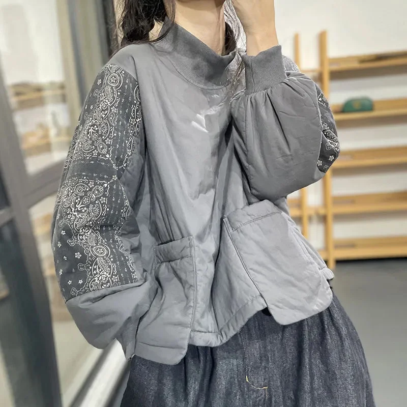 Осенне-зимний пуловер в стиле ретро с цветочным рисунком Женская Стеганая куртка