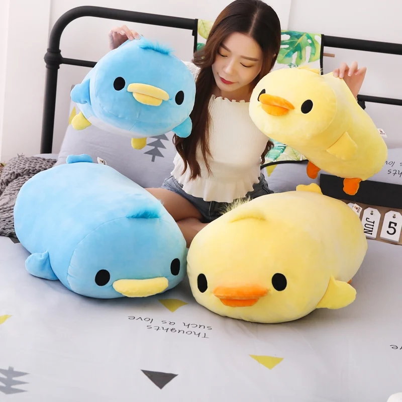 

40/50cm Squishy Lying Duck Stuffed Doll Chubby Blue Yellow Duck Bolster Soft Cartoon Animal Pillow Kids Sleeping Friend