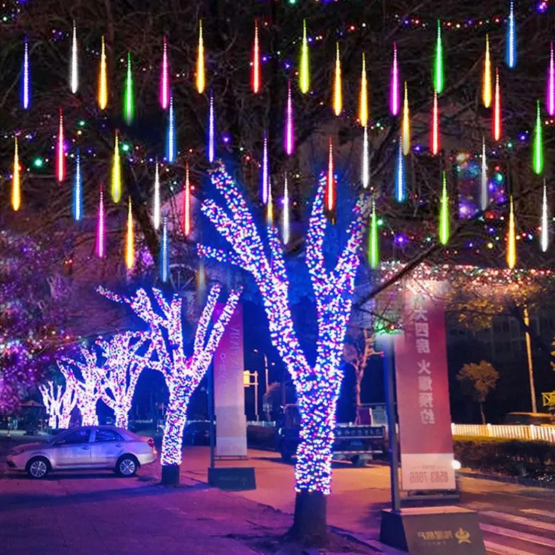 

32/24/16/8 Tubes Meteor Shower String Lights Street Garland Christmas Tree Decoration Outdoor New Year Fairy Tale Garden Lights