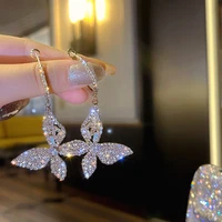 advanced elegant temperament shiny diamond butterfly pendant earrings for women korean fashion earring daily party jewelry gifts