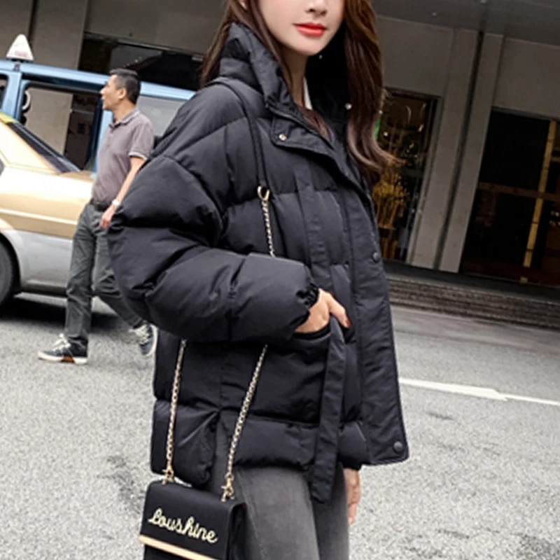 

Stand-Up Collar Beautiful Bow Zipper Pocket Korean Women'S Winter Comfortable Long-Sleeved Fashion Thickened Cotton Clothes