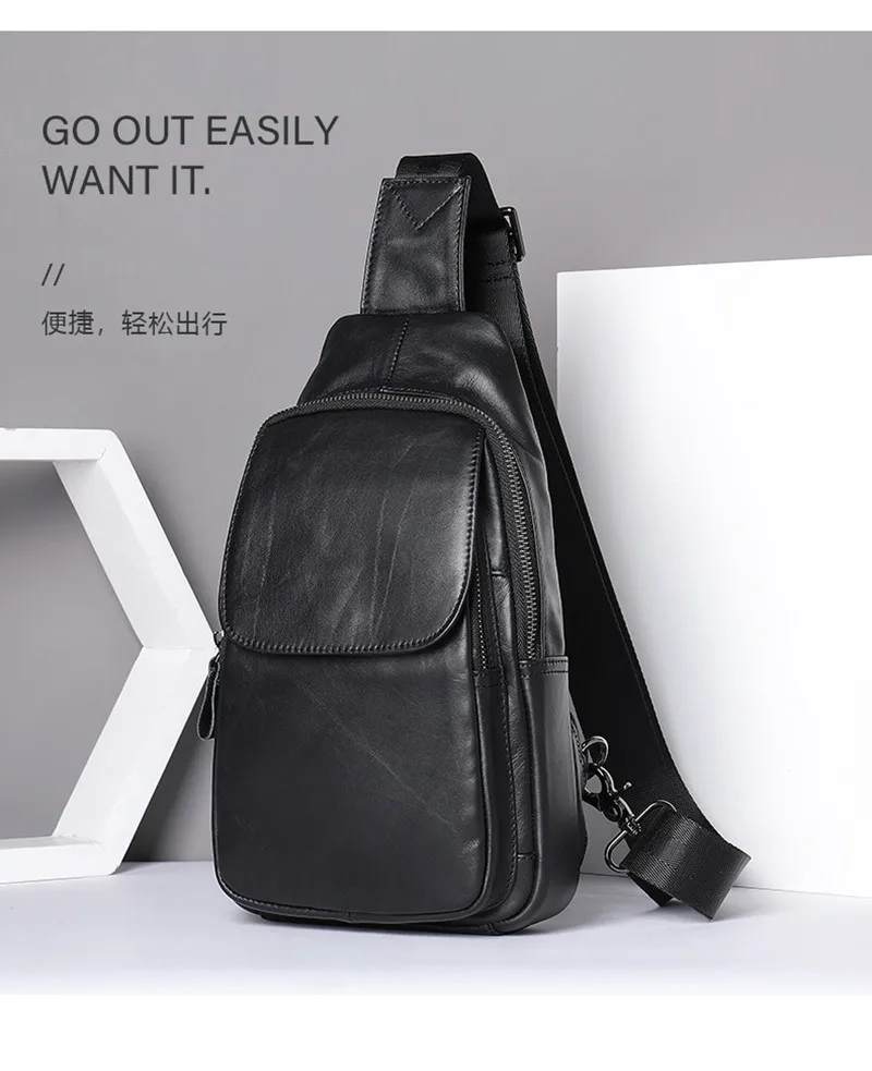 New Genuine Leather Men Chest Bag Outdoor Messenger Bag Casual Male Crossbody Bag Cowhide Chest Pack Fashion Travel Bag