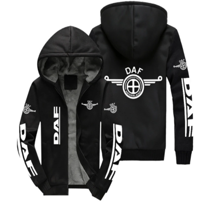 

NEW wintertime Men DAF Logo Cartoon Thicken Hoodie Mens Zipper Winter Warm Fleece Coat Male Tracksu V