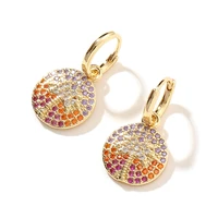new hot selling jewelry copper inlaid colored zircon earrings light luxury coconut tree niche design earrings friend gift