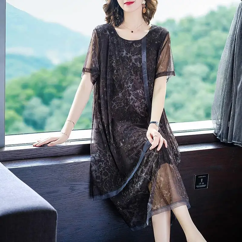 Винтажное сетчатое лоскутное платье для женщин новое летнее свободное большого