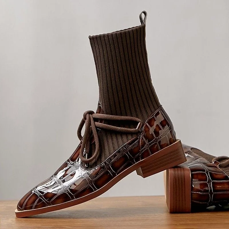 Японские Ретро ботильоны из лакированной кожи женские эластичные ботинки