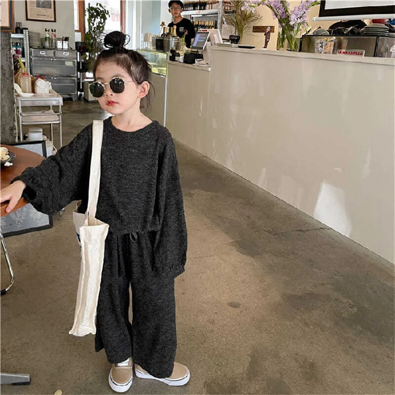 Girls Suit Sweatshirts +Pants Cotton 2Pcs/Sets 2022 Grey Spring Autumn Thicken Comfortable Suits Sets Kid Baby Children Clothing