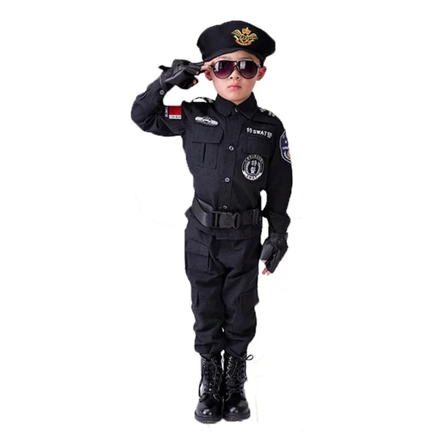 Фото Politieagenten Kostuums Jongens Spe Aces Politie Uniform Kinderdaggeschenk Leger Lange Mouw Jas HandschoenenCosplay №5