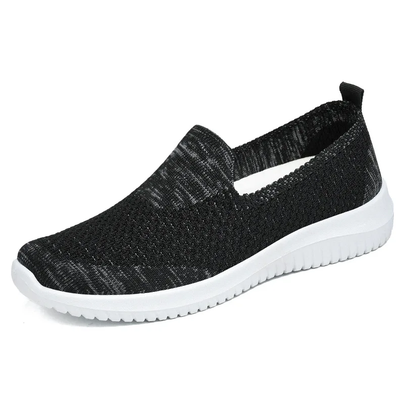 Summer Women Breathable Sneaker Female Knitting Flats Shoes Lightweight Ladies Casual Shoes Non-slip Mom Sports Shoes Flats