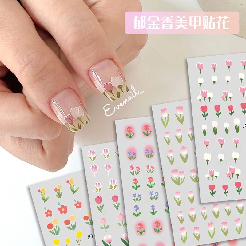 Японский стикер для дизайна ногтей цветок тюльпана 3D весенние элегантные