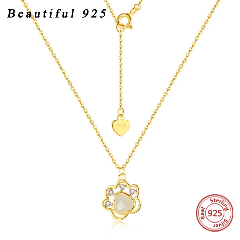 

925 Sterling Silver Natural Hotan Jade Cute Claw Necklace Chain Pendant For Women Fine Jewelry Wholesale 22K Gold Necklace