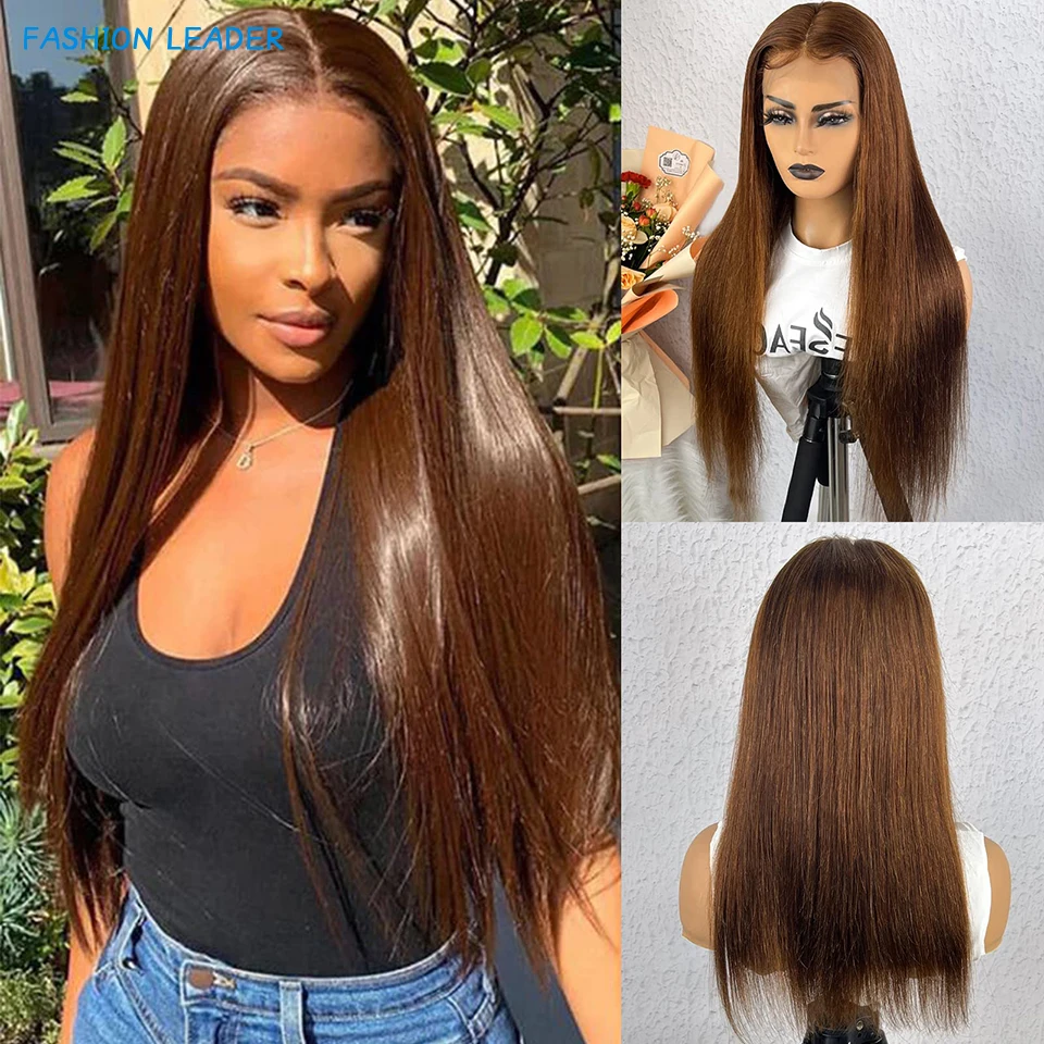 4x4 Straight Chocolate Brown Lace Front Human Hair Wigs For Women Human Hair Honey Brown 13x4 HD Transparent Lace Frontal Wigs