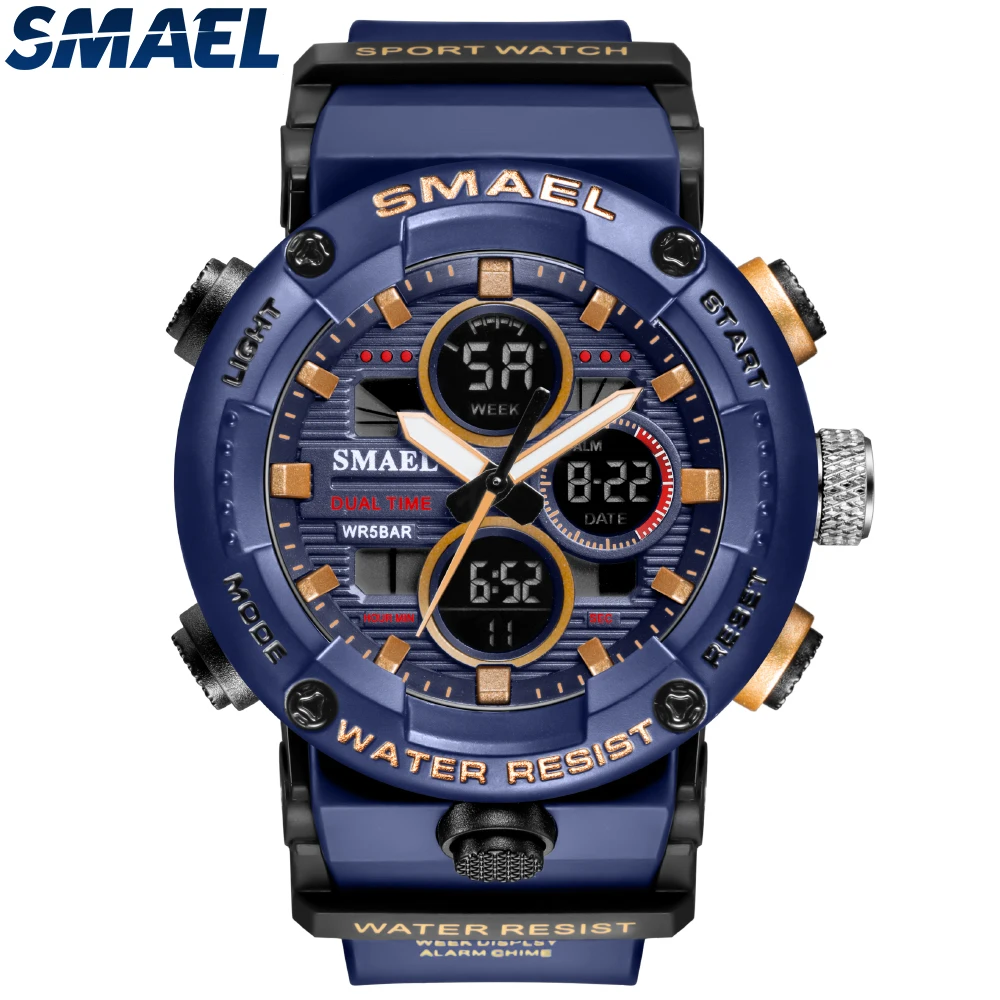 SMAEL 8038 Hot Sell Men Sport LED Digital Watch MultiFunction Waterproof Alarm Clock Luminous Dual Display Shockproof Watches