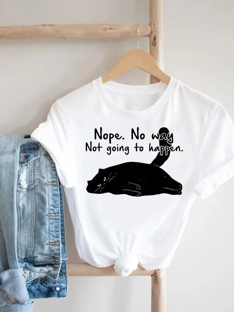 

Female Top Fashion O-neck Funny Cat 90s Tee Clothes Casual Summer Women Clothing Short Sleeve Print Tshirt Graphic T-shirt