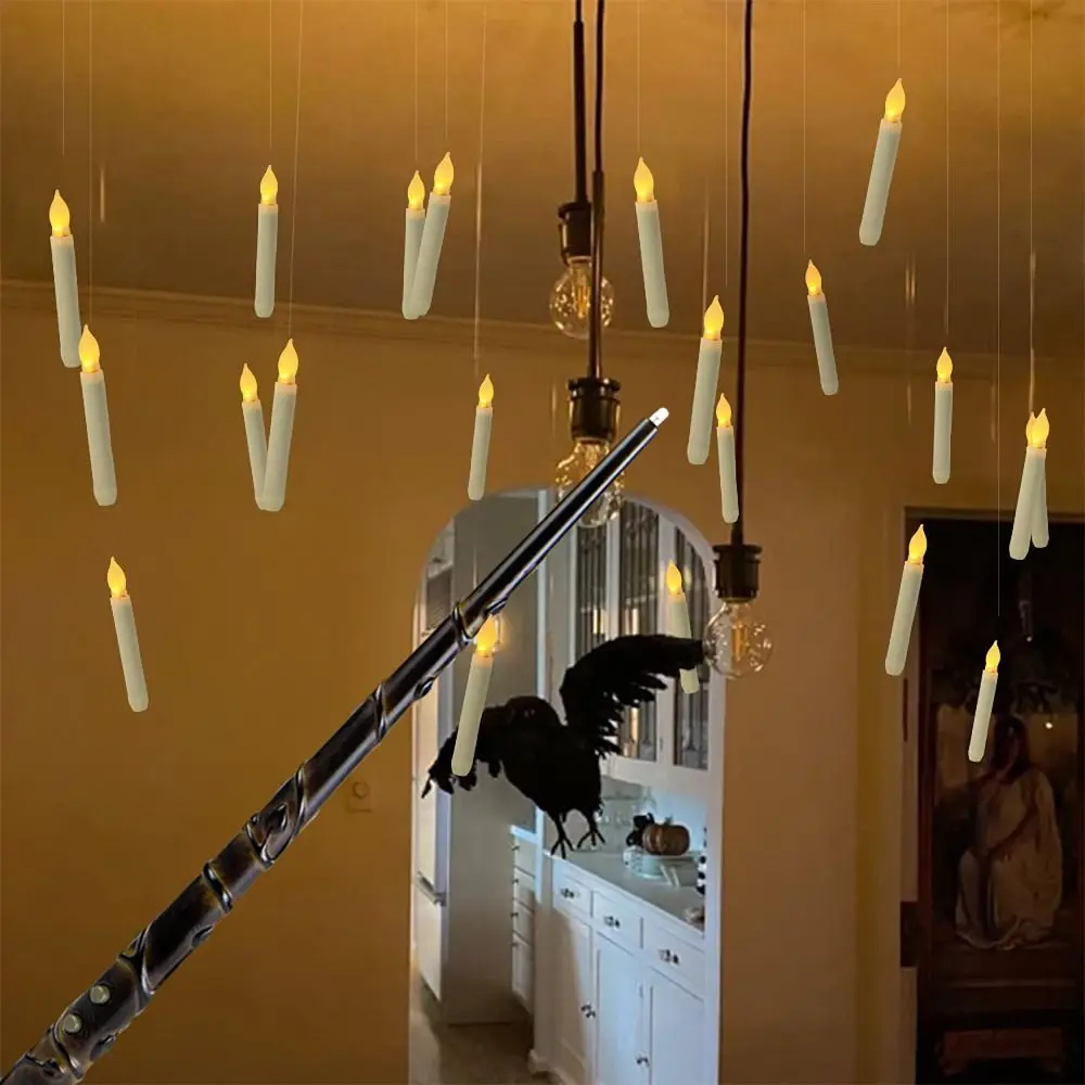 

with Magic Wand LED Candles Light Flameless Floating Plastic LED Halloween Light Remote Control Flickering Candle Light