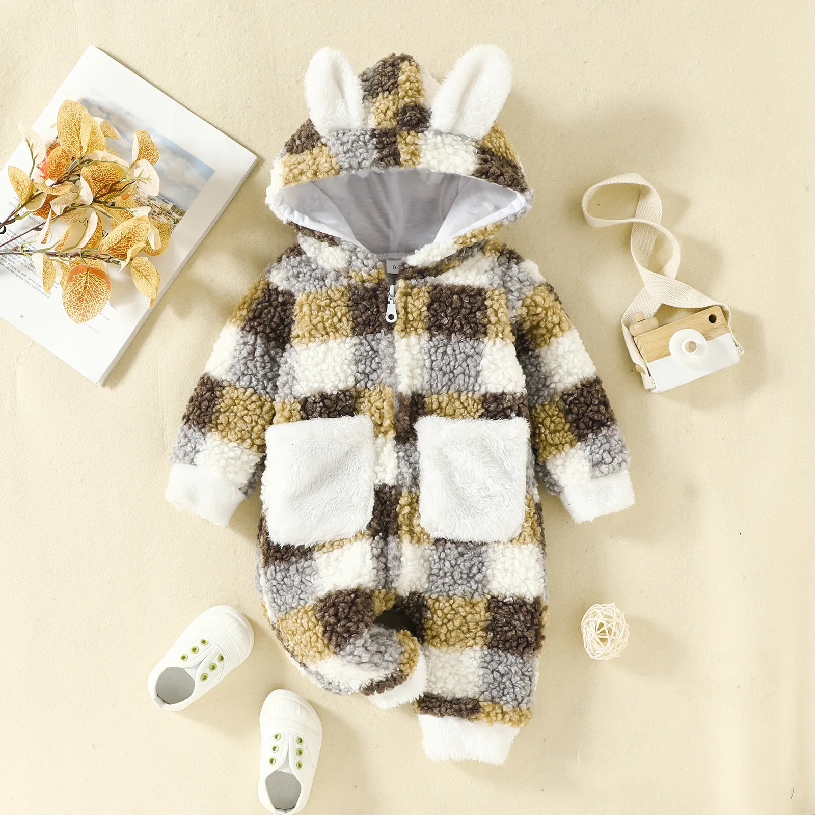 

Infant Baby Girls Rompers 2023 New Baby Girls Long-sleeved Long-legged Rompers Hooded Plaids Baby Onesie