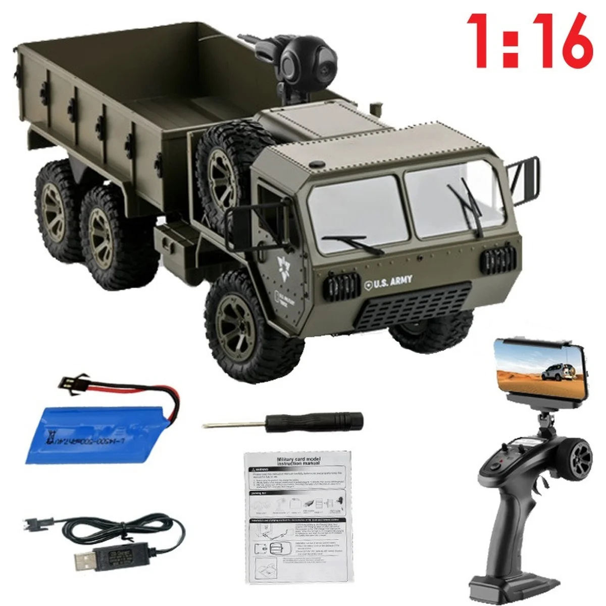 

1:16 2.4G RC Car 6WD with WIFI 720P Camera LED Off Road 6x6 Remote Control Military Vehicle Truck Child Adult Toys Free Shipping