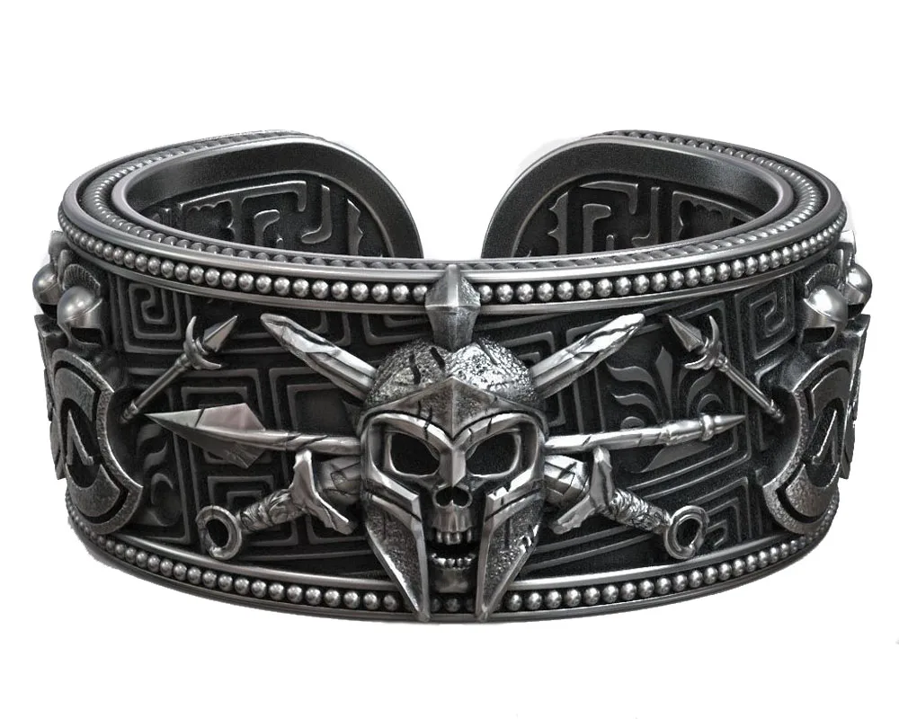 

Греческий Спартанский шлем с головой черепа регулируемое кольцо свободного размера уличная мода 925 Твердое серебряное кольцо