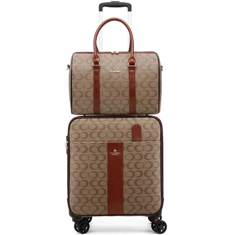 Pvc leather trolley luggage sets with handbag fashion rolling suitcase popular trolley luggage travel bag carry-ons