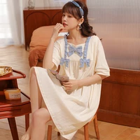 pajamas womens summer short sleeve cotton korean style mid length nightdress princess style thin sweet cute ladies homewear