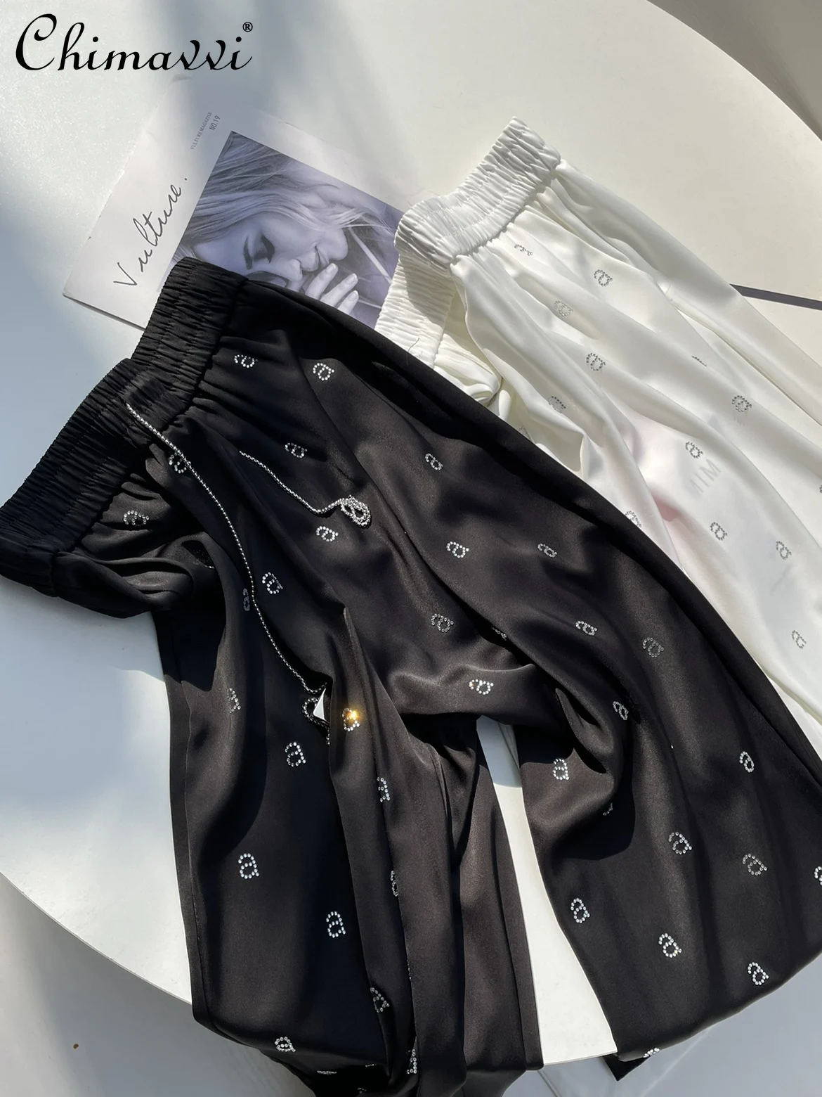 Ацетатные атласные брюки высокого качества с широкими штанинами для женщин