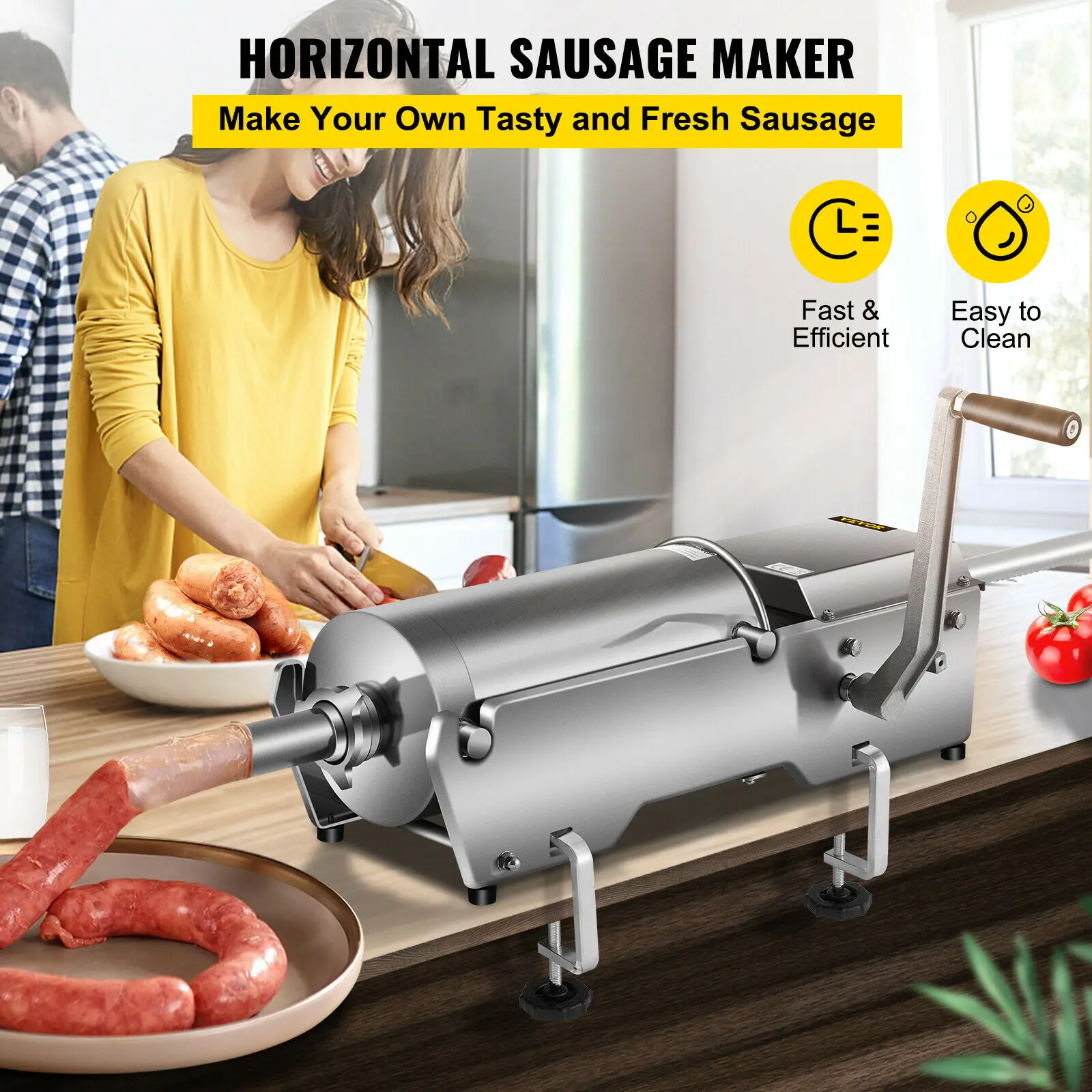 VEVOR 3L колбасный шприц наполнитель Maker Мясорубка горизонтальная с 4 насадками |