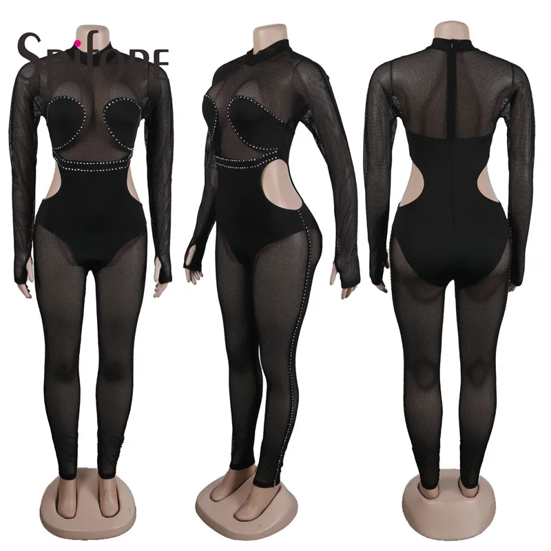 Сексуальные прозрачные сетчатые женские комбинезоны Spifore для ночного клуба с
