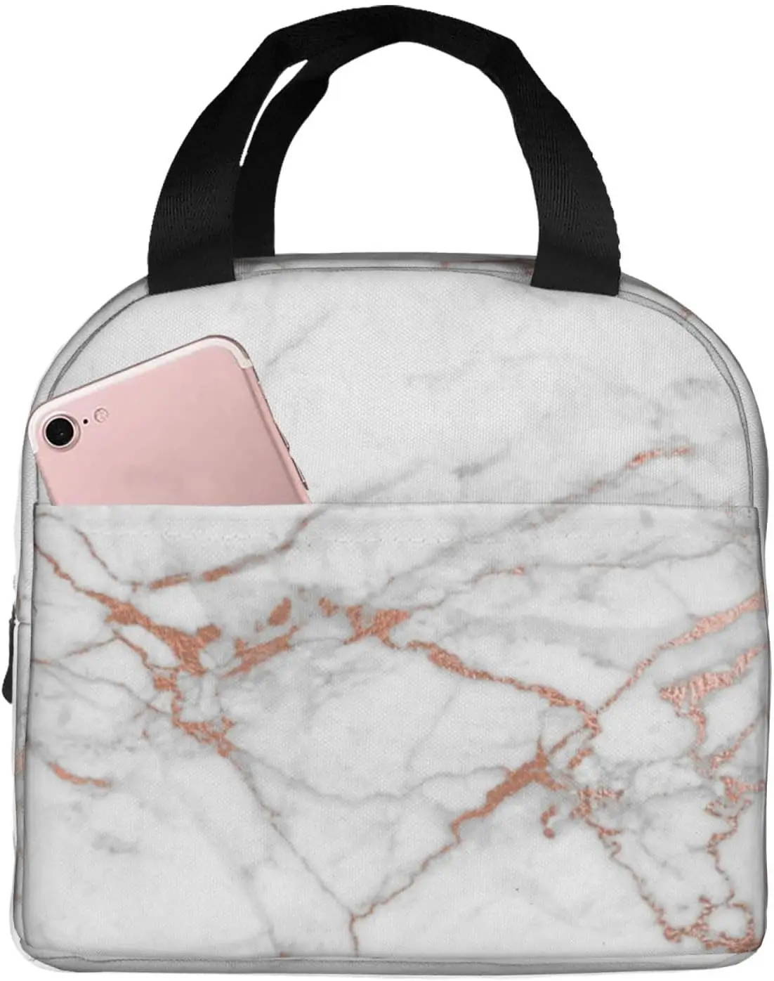 Сумка для ланча с белой мраморной коричневой текстурой компактная сумка-тоут